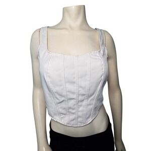 Sincerely Jules Corset Top Women Medium Cream Excellent Boning Square Neck‎ Zip